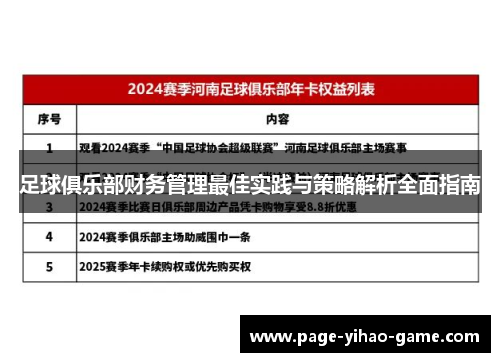 足球俱乐部财务管理最佳实践与策略解析全面指南